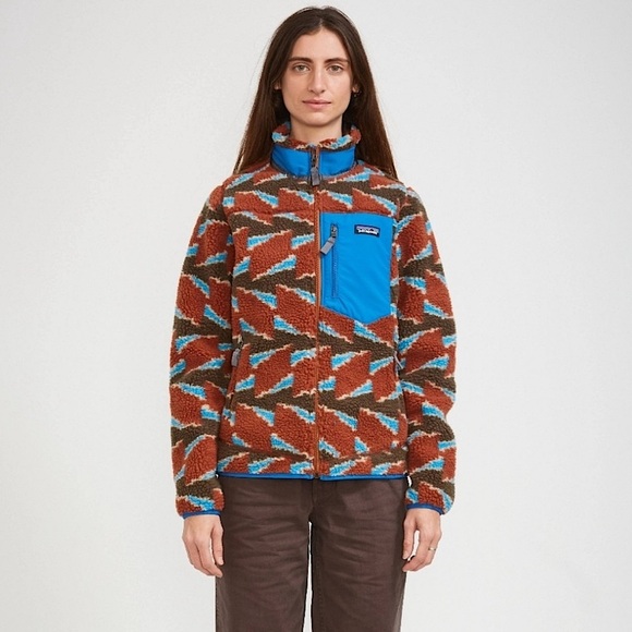 Patagonia Classic Retro X Fleece Jacket Abstract Printed Size Large Brown Blue - Picture 1 of 4